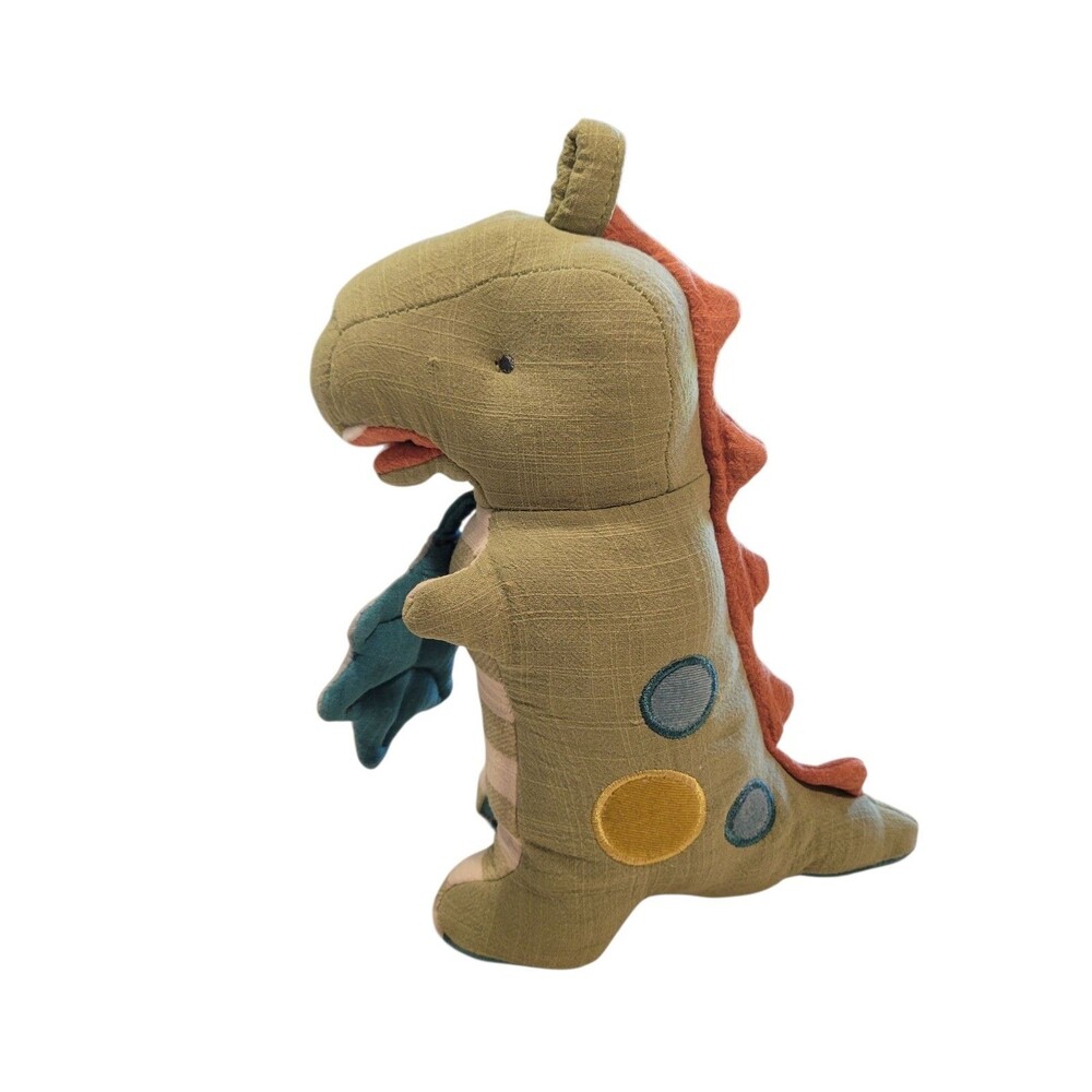 Itzy Ritzy Link & Love Dinosaur Plush w/ Teether  Green Striped Belly 8" Dino